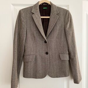 Vintage Made In Italy United Colors Of Benetton Brown / Tan Wool Tweed Blazer